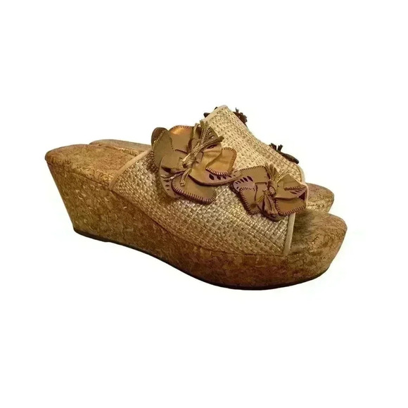 Jaclyn Smith Sandals Womens 7 Adina Natural Platform Slide Brown Wedge Open Toe - Picture 1 of 10